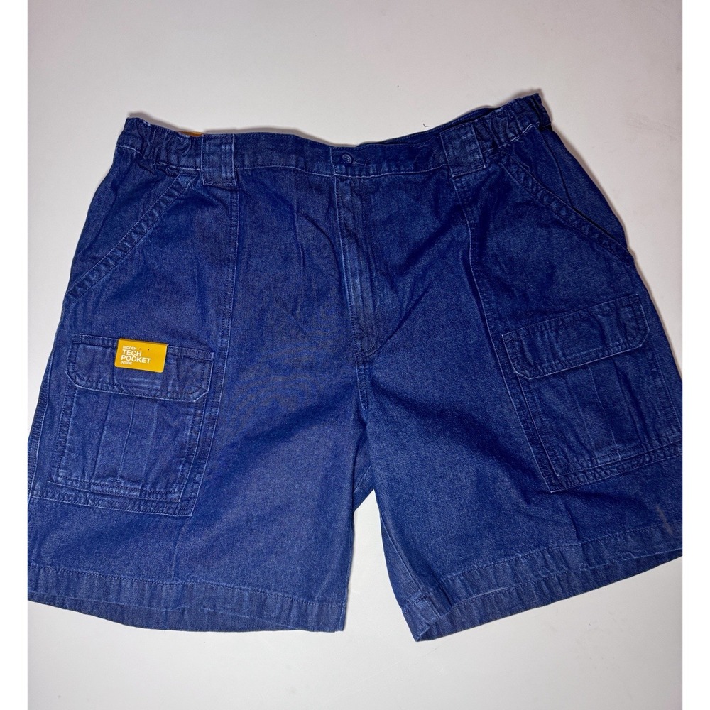 NWT Savane Hiking Short men's blue denim 42 side elastic zipper solid flat loose